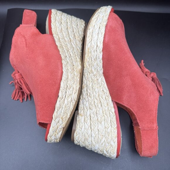 Red Suede Tassel Slingback Wedge Sandals Espadrille 8W Isaac Mizrahi Live - Picture 5 of 10
